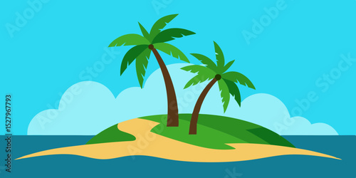 A remote paradise tropical island getaway cartoon video background scene vector illustration