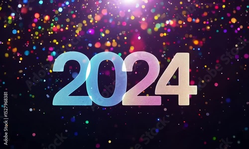 Sparkling 2024 New Year: Abstract Glitter Rain Background