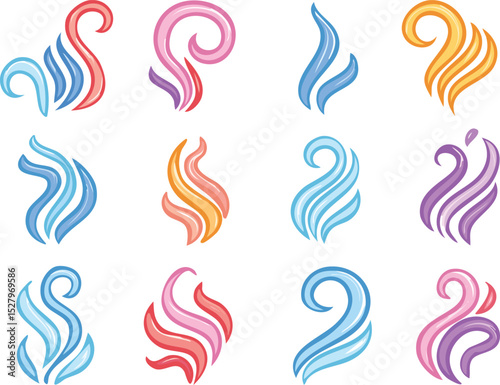 Smoke icon. Doodle smell steam line vector. Color line smoke, scent, hot air. Crayon smell or wind steam logo. Hand drawn illustration.brush, chalk, colours, doodle, fire, graphic, heat, outline, 