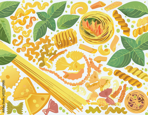 Pasta Pattern. Italian craft paper vector food background. beige, illustration, pasta, spaghetti, macaroni, vector, background, food, fusilli, blackboard, canada, doodle, graphic, italian, menu, 