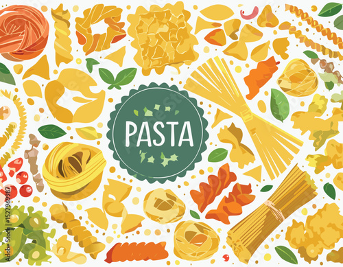 Pasta Pattern. Italian craft paper vector food background. beige, illustration, pasta, spaghetti, macaroni, vector, background, food, fusilli, blackboard, canada, doodle, graphic, italian, menu, 