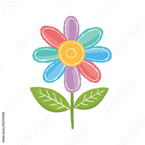 Chalk flower. Crayon hand drawn kid spring color blackboard. Vector illustration with pastel texture. Doodle hand draw leaf on chalkboard background.blackboard, flower, nature, plant, brush, chalk, 