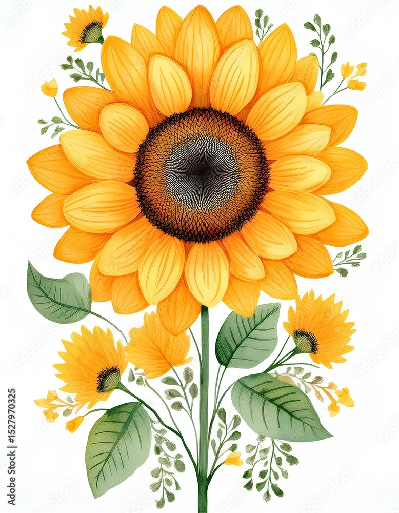 Fototapeta premium yellow sunflower watercolor isolated on white