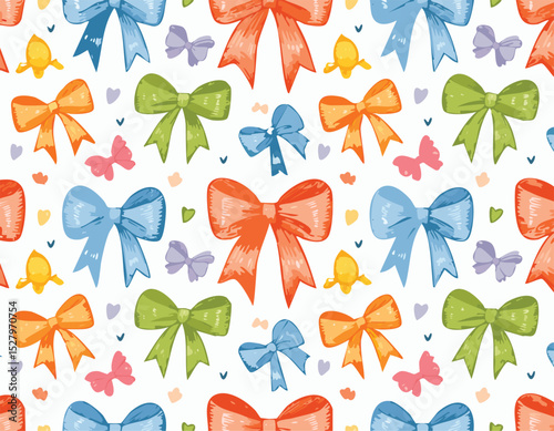 Floral pattern. Bow ribbon seamless background with flower coquette. Vector preppy print. Crayon floral pattern.mother, chalk, damask, elegant, ornament, pastel, print, repeat, ribbon, textile,