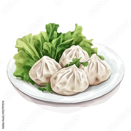watercolor vector of Pork And Cabbage Dumplings, high quality, isolated on a white background.