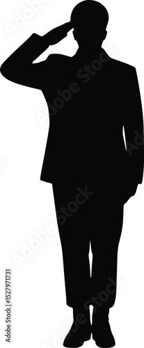 Silhouette illustration of a soldier in uniform performing a salute, symbolizing honor and military discipline