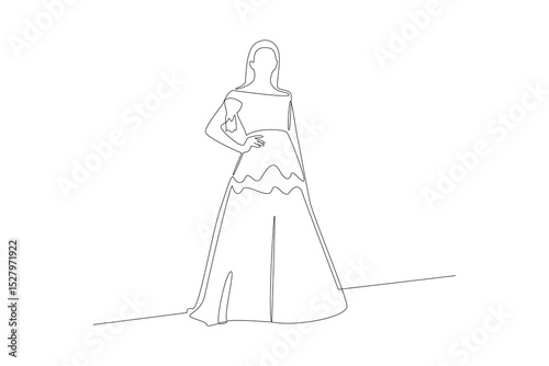One single line drawing of beautiful female fashion show model. Fashion model minimalist concept. Fashion trendy minimalist concept. Simple line for fashion.