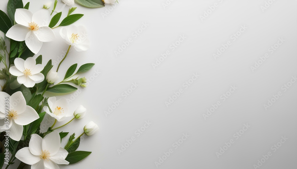 Fototapeta premium white flowers on a white background with copy space