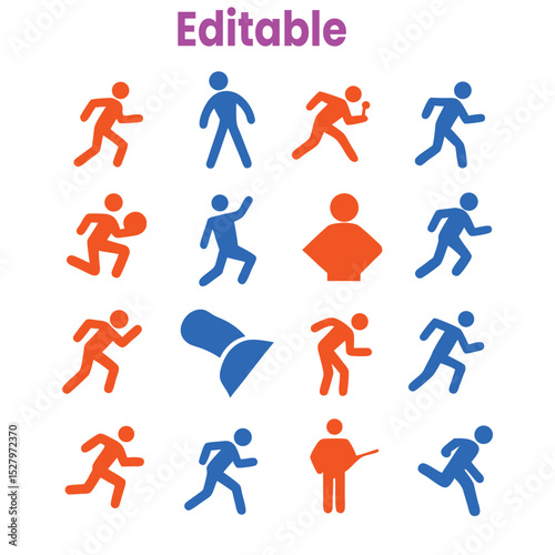 Collection icons, set of editable running and active person icons, An illustration set of people moving in a modern manner