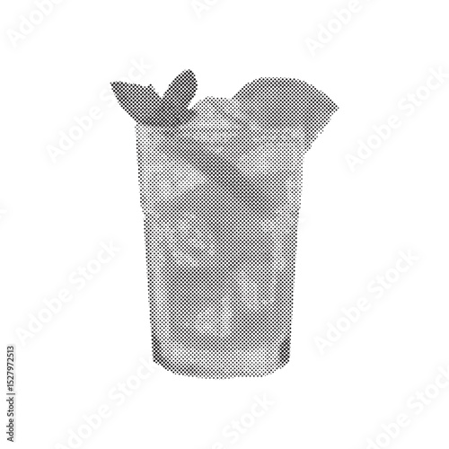 Cold drink with lemon ice and cinnamon in retro halftone grunge style on isolated white background in vector