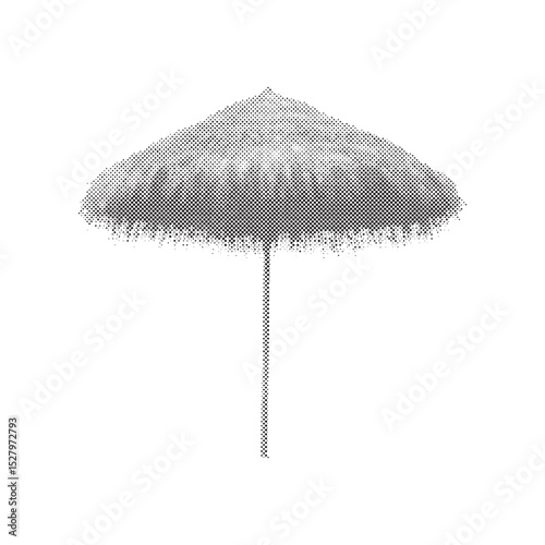 Straw beach umbrella in retro halftone grunge style on isolated white background in vector