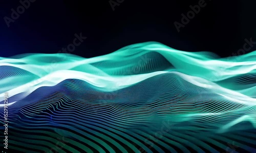 Holographic Waves: Abstract Teal Cyberpunk Background