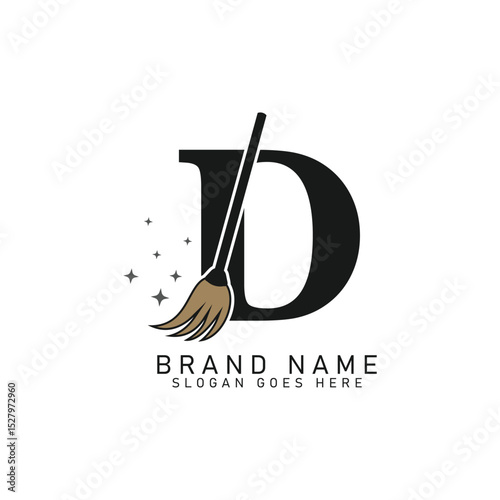 Letter D House Cleaning Broom Logo. Alphabet D Cleaning Brush Icon