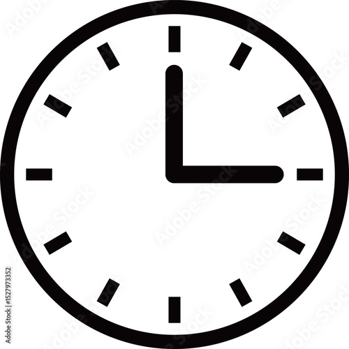3時の掛け時計アイコン　モノトーン