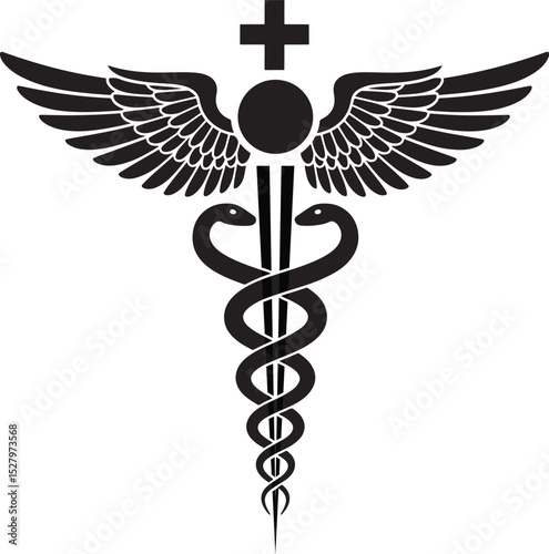 Caduceus medical symbol with cross wings and intertwining snakes for healthcare design vector