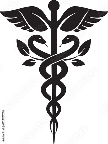 Caduceus medical symbol with leaves and snakes for natural health and wellness vector