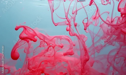 Red Paint Swirls Abstract Background: Ink Dropping in Water