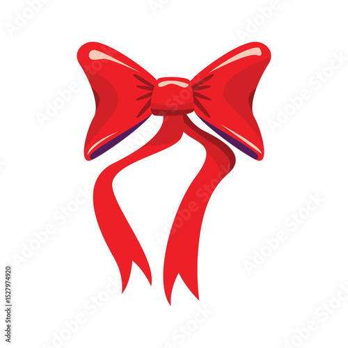Realistic Red bow and horizontal ribbon shiny satin with shadow for decorate your christmas card or gift card vector EPS10