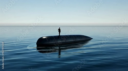 Dark submarine adrift on a tranquil ocean