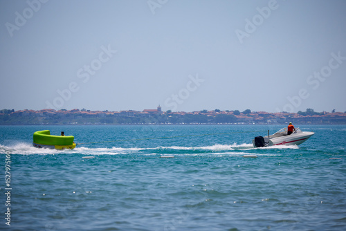 Quadro su tela landscape with pleasure boats on a blue sea, travel concept