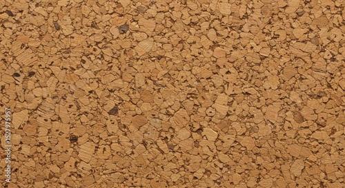 Close-up of light brown cork board with speckled texture and varied particle sizes