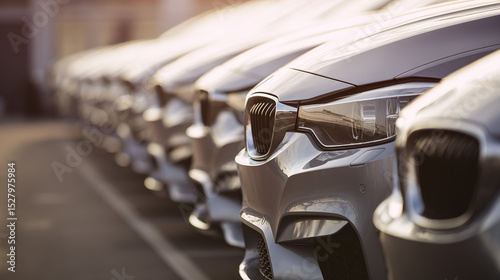 Shiny new cars lined up in a dealership, showcasing modern automotive elegance and sleek design.