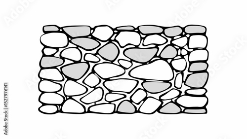 Black and White close up image of rough, uneven stone wall made of various shapes and sizes, Vintage style