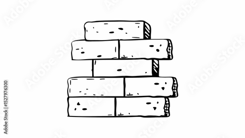 Black and White Stack of weathered bricks showcases rustic charm and texture, Vintage style