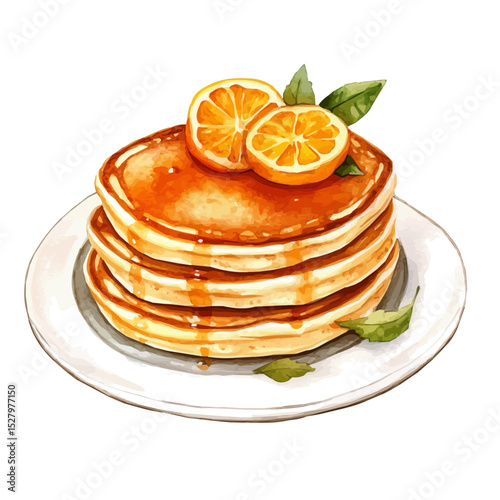 watercolor of Pumpkin Spice Pancakes, vector high quality, isolated on a white background.