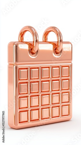 Polished Copper Calendar Icon with Two Metal Rings Attached