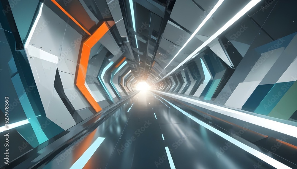 Obraz premium This image presents a futuristic tunnel with bright lights and a captivating design.
