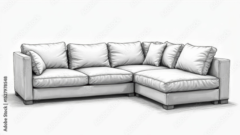 Fototapeta premium Pencil Sketch of Versatile Sectional Sofa with Removable Modules