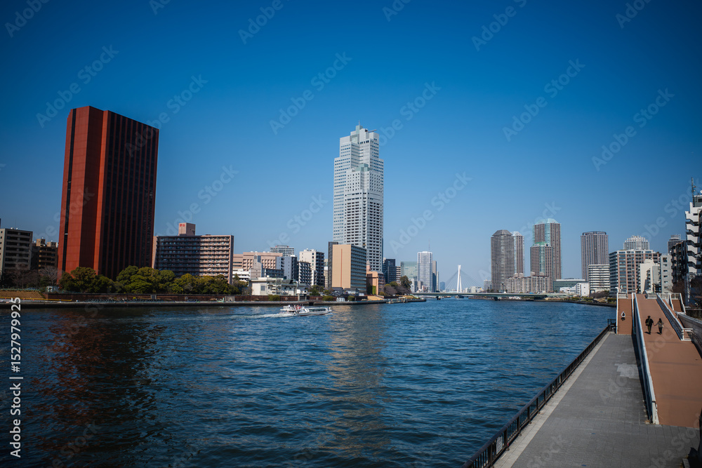 Naklejka premium 隅田川から望む東京の都市風景