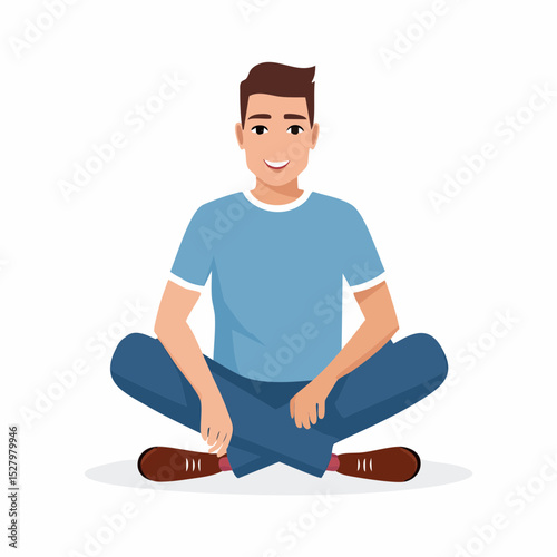 Comfortable Posture: A youthful figure exudes tranquility, seated in a cross-legged position. Captured in a casual, relaxed manner.