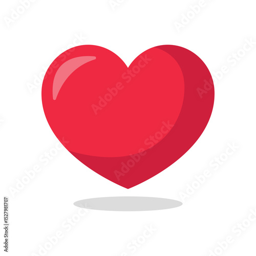 Glossy Red Heart Icon – Love and Romance Symbol with Shadow on White Background