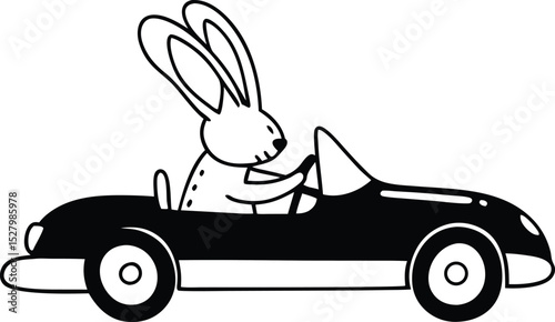 Easter Bunny Driving Silhouette Vector , rabbit and car