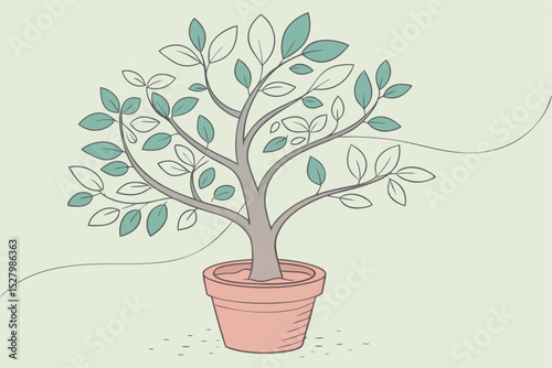 3D clay-style potted tree animation frame, soft pastel tones
