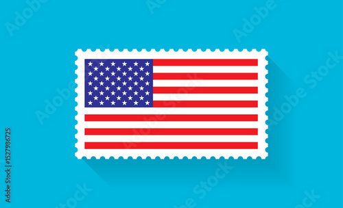 USA America Flag Postage Stamp on blue background