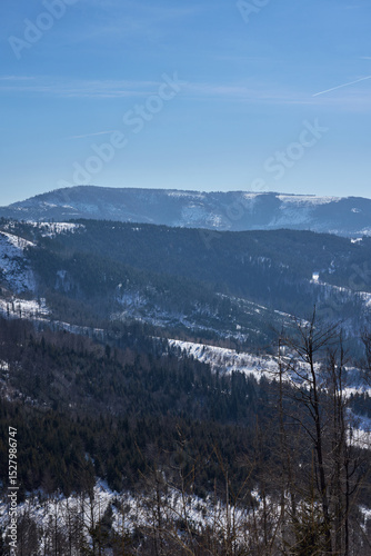 Fototapeta Naklejka Na Ścianę i Meble -  Beskids mountains at Silesian Voivodeship near European Bialy Krzyz in Poland - vertical