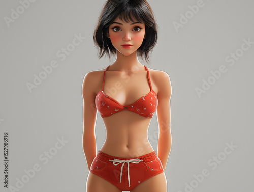 Cute girl, octane render, with a flat background