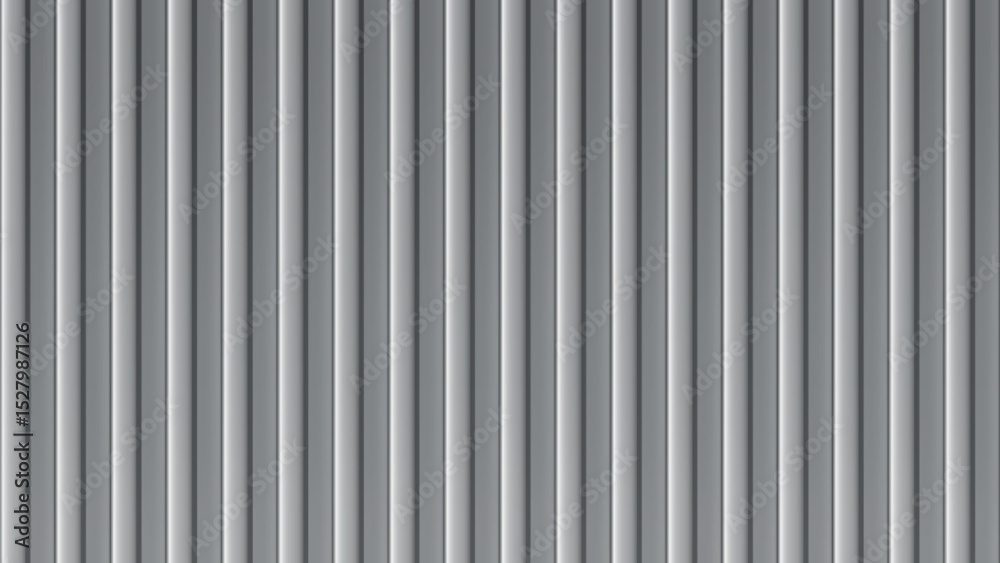 Steel corrugated panel with silver metal texture and iron sheet of zinc. Container roof and plate of white wall with tile pattern in aluminum. Vertical siding galvanized with ribbed surface.