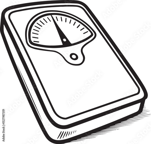 Bathroom Scales Weight Loss and Weight Control Vector Illustration, Sketch Drawing Line Linear Symbol Icon Engraving Coloring Book, Hand-drawn Black and White Isolated