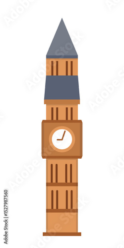 Illustration vector graphic of Big Ben clock tower in a simplified flat design style. Perfect for travel icons, British landmarks, or cultural heritage themes