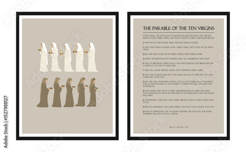 The Parable of the Ten Virgins. Christian Jesus Poster, Religion Hand Drawn Art, Bible Wall decor