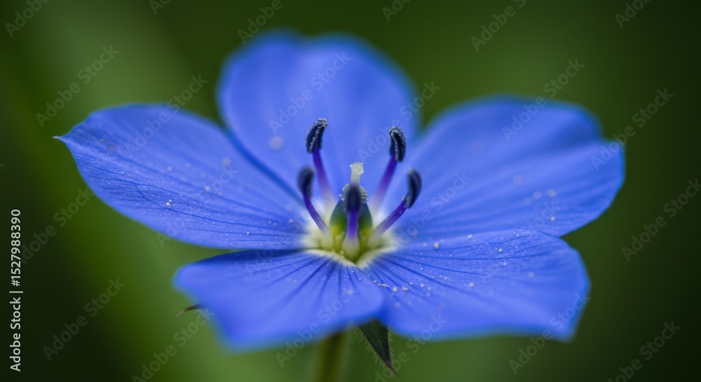 Fototapeta premium Close up of a bright blue flower with five petals against a soft, blurred green backdrop