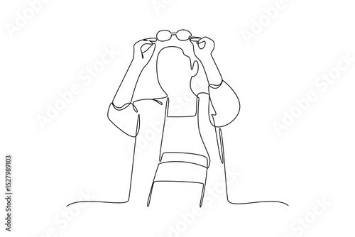Continuous one line drawing of girl enjoying her lifestyle of rich woman holding glasses. Rest, holiday, human life, relaxation, comfort, lifestyle. Single line design vector graphic illustration