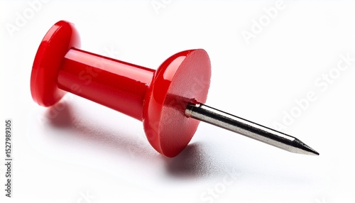 red pushpin with shadow isolated on white background