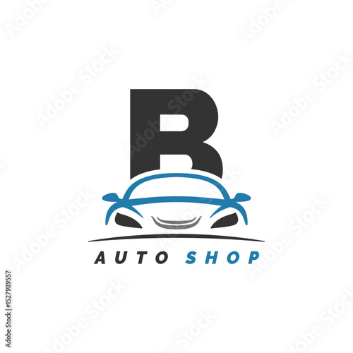 letter B logo auto mechanic with car design. Alphabet B automotive car style icon