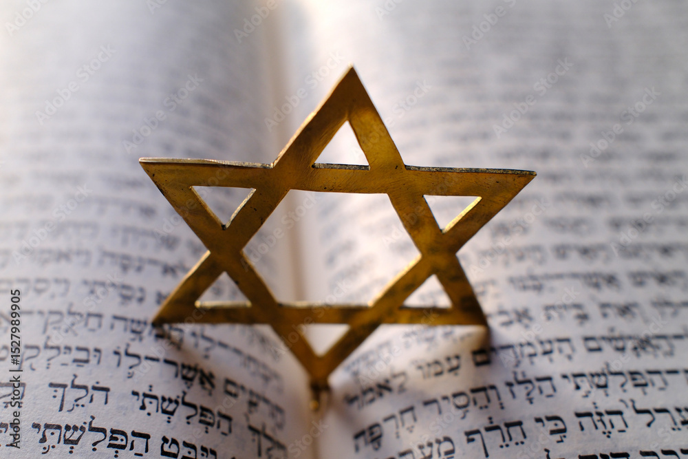 Fototapeta premium Judaism. The Bible in Hebrew with a star of David.