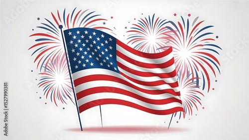United States Independence Day greeting card with USA national flag, 4th of July celebration poster with an American flag waving proudly, banner, header for website, created with generative ai